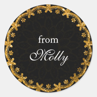 ミニマリストブラック&金ゴールドサークルマンダラステッカー ラウンドシール