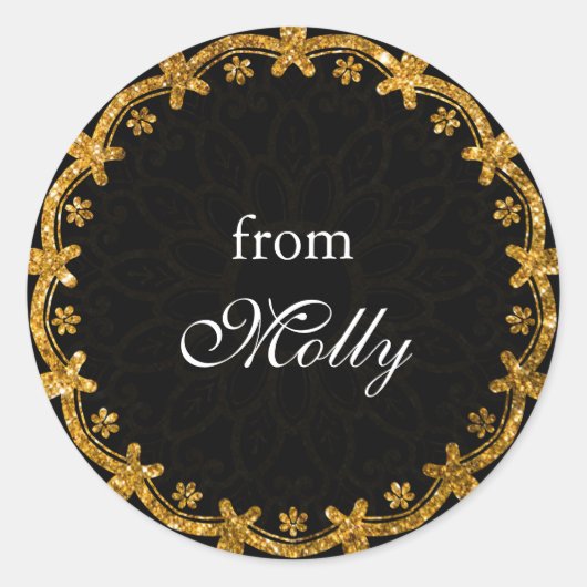 ミニマリストブラック&金ゴールドサークルマンダラステッカー ラウンドシール (正面)