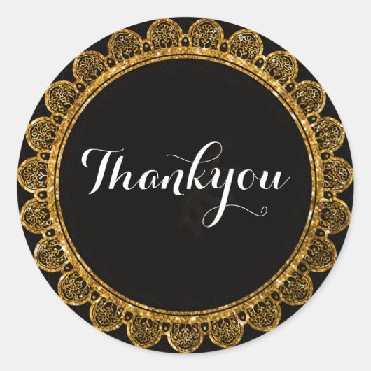ミニマリストブラック&金ゴールドマンダラ・オブ・感謝 ラウンドシール (正面)