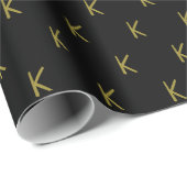 ミニマリストブラック&金ゴールドモノグラム ラッピングペーパー (ロールコーナー)