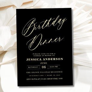 ミニマリストブラック&金ゴールド誕生日ディナモダンー 招待状
