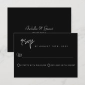 ミニマリストブラックRSVPカード 出欠カード (正面/裏面)