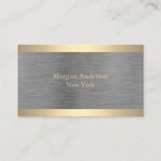 ミニマリストブラッシュドメタル金ゴールドバンディング 名刺 (正面)