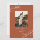 ミニマリストブランチ葉カスタムピクチャーウェディング サンキューカード (裏面)