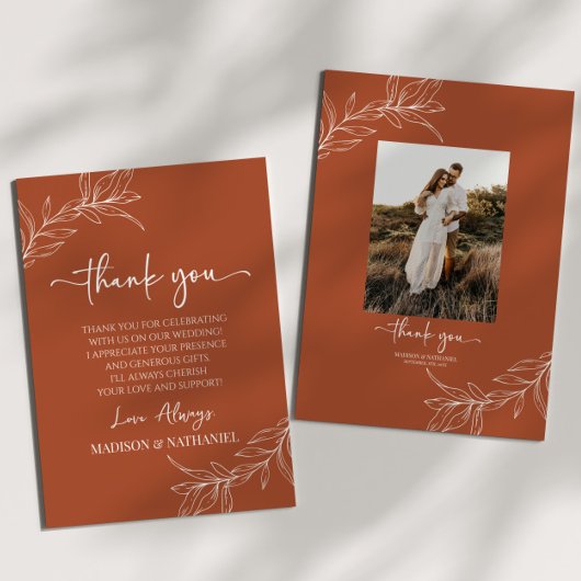 ミニマリストブランチ葉カスタムピクチャーウェディング サンキューカード