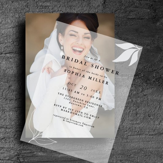 ミニマリストブランチ離れズシックブライダルシャワー ベラム紙招待状