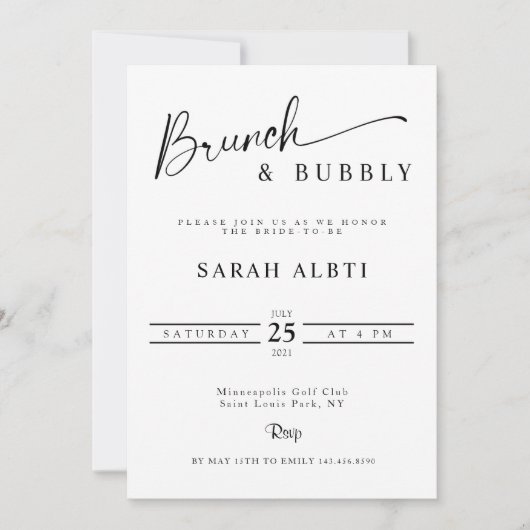 ミニマリストブランチ&バブリーブライダルシャワー 招待状 (正面)