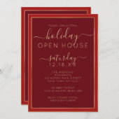 ミニマリストブルゴーニュ縁ど金ゴールドホリデーオープンハウス 招待状 (正面/裏面)