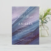 ミニマリストブルーとパープルの抽象芸術ブライダルシャワー 招待状 (スタンド正面)