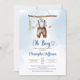 ミニマリストブルーとブラウンの男の子服ベビーシャワー 招待状