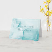 ミニマリストブルーとホワイトウォーターのカラー誕生日カード カード (黄色い花)