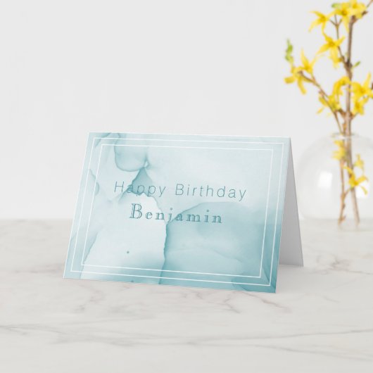 ミニマリストブルーとホワイトウォーターのカラー誕生日カード カード (黄色い花)