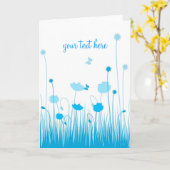 ミニマリストブルーとホワイトポピーの牧草地スクリプト カード (黄色い花)