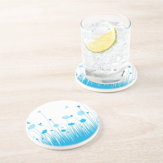 ミニマリストブルーとホワイトポピーズメドウフローラ コースター (側面)