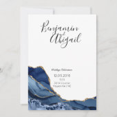 ミニマリストブルーと金ゴールドアゲート結婚式招待状 招待状