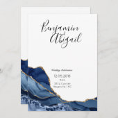 ミニマリストブルーと金ゴールドアゲート結婚式招待状 招待状