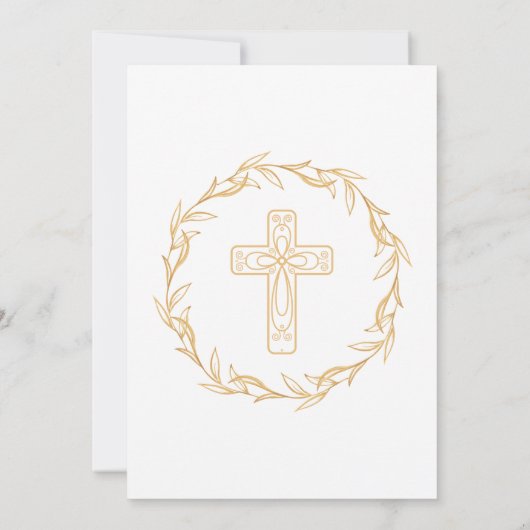 ミニマリストブルーと金ゴールドクロスバプテスマ 招待状 (裏面)