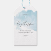 ミニマリストブルーの水彩赤ちゃん男の子洗礼 ギフトタグ (正面)