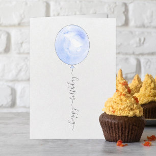 ミニマリストブルーウォーターカラーバルーンハッピーバースデー カード