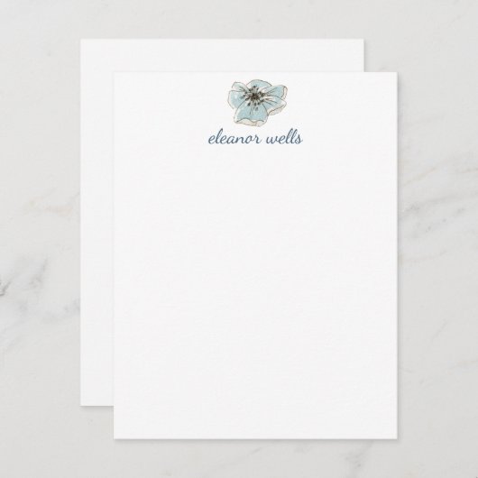 ミニマリストブルーウォーター色のフローラ パーソナライズされた ノートカード (正面/裏面)
