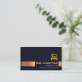 ミニマリストブルーグランジ金ゴールドトラストライプッキング 名刺 (スタンド正面)