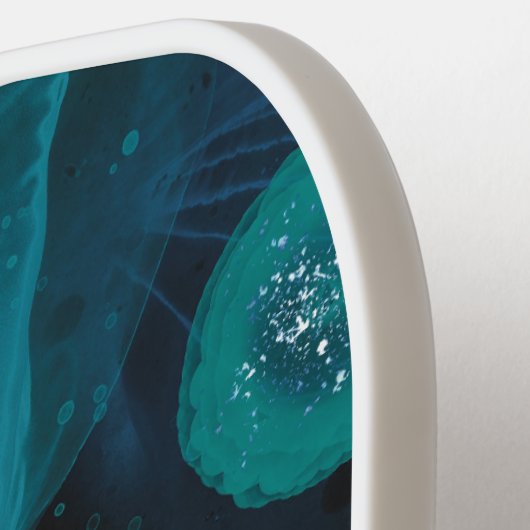 ミニマリストブルーグリーンスパークルモノグラモダンム ピックルボールラケット (左詳細)