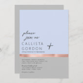 ミニマリストブルーグレーバラ金ゴールドカラーブロック結婚ズ 招待状 (正面/裏面)
