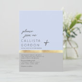 ミニマリストブルーグレー金ゴールドカラーブロック結婚ズ 招待状 (スタンド正面)