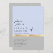 ミニマリストブルーグレー金ゴールドカラーブロック結婚ズ 招待状 (正面/裏面)