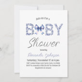 ミニマリストブルートイレデジュイとボウベビーシャワー 招待状 (正面)