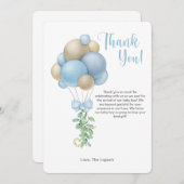 ミニマリストブルーバルーンベビーシャワーサンキューカード 招待状 (正面/裏面)