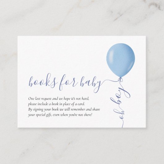 ミニマリストブルーバルーンベビーシャワーブックベビー エンクロージャーカード (正面)