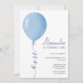 ミニマリストブルーバルーンボーイ1st誕生日 招待状 (正面)