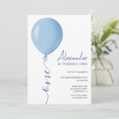 ミニマリストブルーバルーンボーイ1st誕生日 招待状 (スタンド正面)