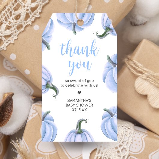 ミニマリストブルーパンプキン秋ベビーシャワーメッセージカード ギフトタグ