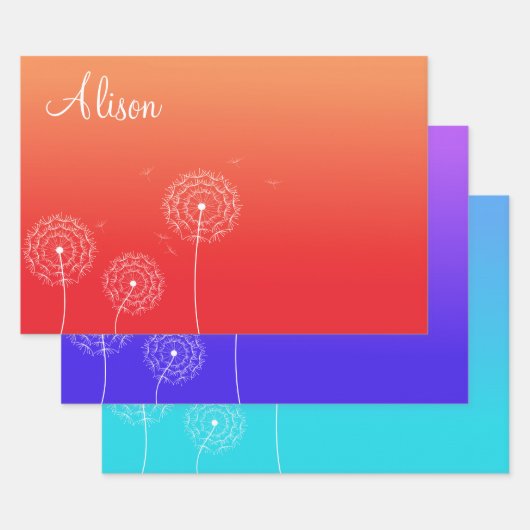 ミニマリストブルーパープルオレンジタンデリオンシード名 ラッピングペーパーシート (セット)