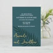 ミニマリストブルーパームリーフ結婚式招待状 招待状 (スタンド正面)