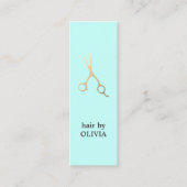ミニマリストブルーフェイク金ゴールドはさみ美容師 スキニー名刺 (正面)