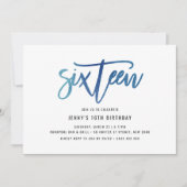 ミニマリストブルーフォイル16誕生日招待状 招待状 (正面)