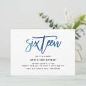 ミニマリストブルーフォイル16誕生日招待状 招待状 (スタンド正面)