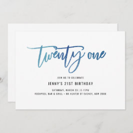ミニマリストブルーフォイル21st誕生日招待状 招待状