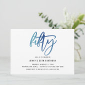 ミニマリストブルーフォイル50誕生日招待状 招待状 (スタンド正面)