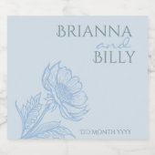 ミニマリストブルーフローラきらめくワインラベル スパークリングワインラベル (シングルラベル)