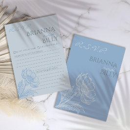 ミニマリストブルーフローラウェディングRSVPカード サンキューカード