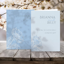 ミニマリストブルーフローラ折り畳み結婚式 プログラム