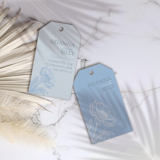 ミニマリストブルーフローラ結婚式の引き出物ラベル ギフトタグ