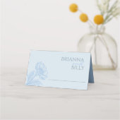 ミニマリストブルーフローラ結婚折り畳み座席表 プレイスカード (正面)
