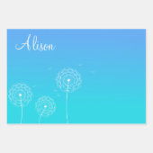 ミニマリストブルーホワイトダンデリオンナスキュートフローラ ラッピングペーパーシート (正面)