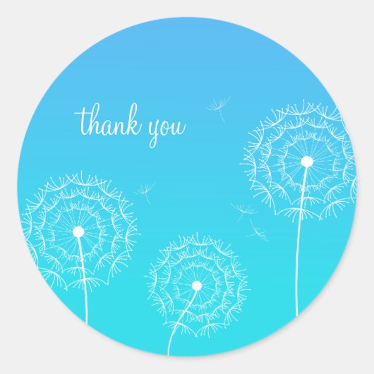 ミニマリストブルーホワイトダンデリオンフラワーありがとう ラウンドシール (正面)