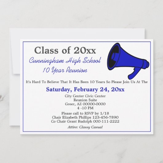 ミニマリストブルーホワイトハイスクールクラス懇親会 招待状 (正面)